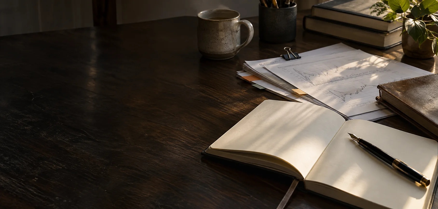 Market journal workspace with written notes and charts